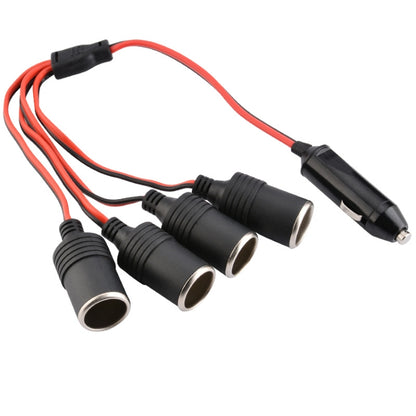 Car 4-hole cigarette lighter splitter with black/red cables and 4 metal-tipped sockets