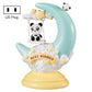 Light blue moon table lamp with panda figures, kids night light, US plug.