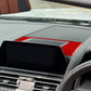 Installed red carbon fiber dashboard speaker frame sticker with perforated speaker grille