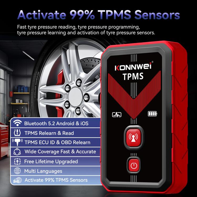 KONNWEI Tire Pressure Monitoring System Connector Supports Bluetooth Version 5.2, TK100+Sensor+OBD