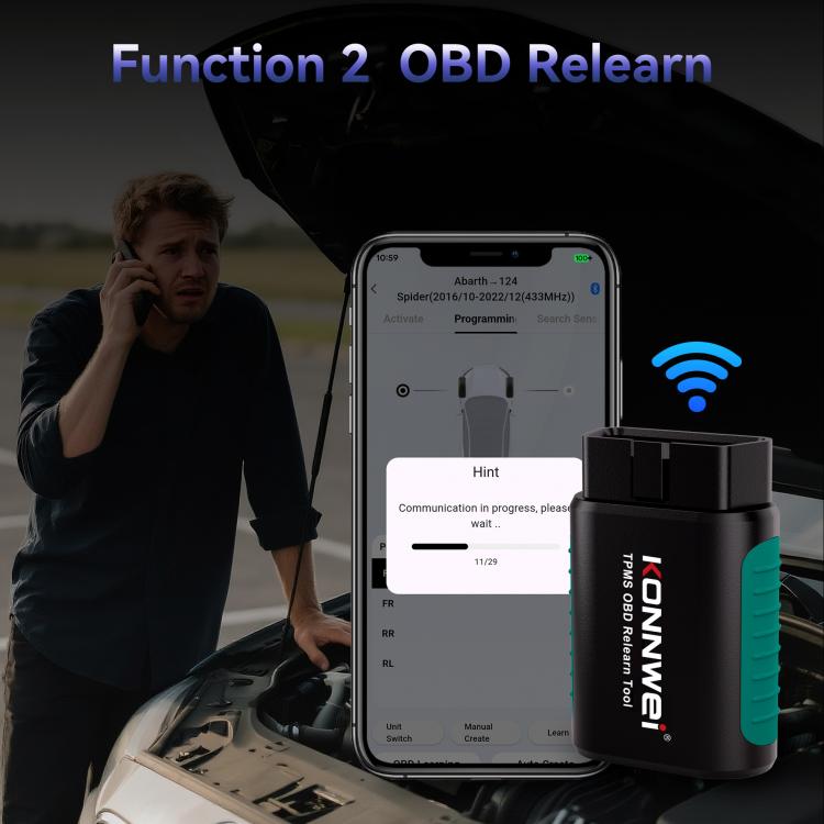 KONNWEI Tire Pressure Monitoring System Connector Supports Bluetooth Version 5.2, TK100+Sensor+OBD