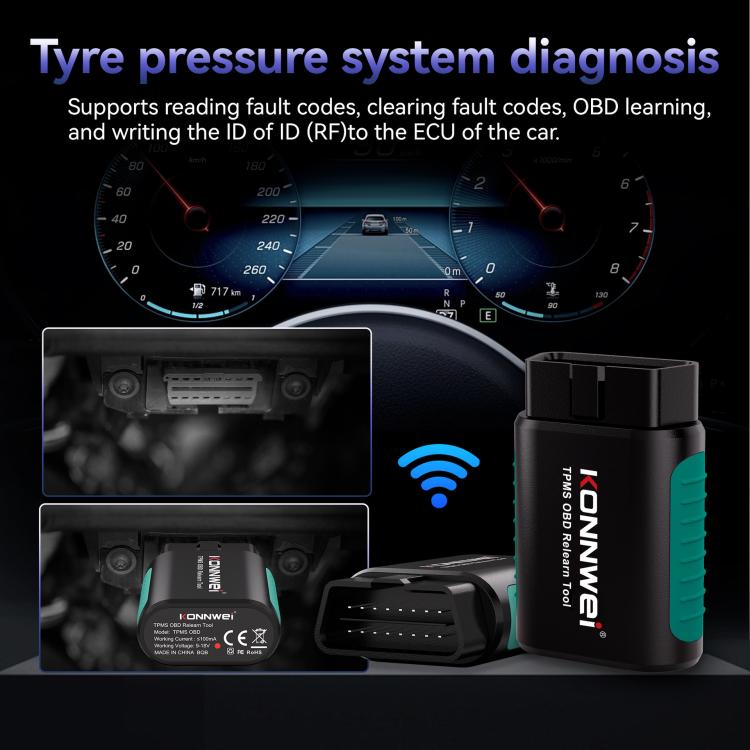 KONNWEI Tire Pressure Monitoring System Connector Supports Bluetooth Version 5.2, TK100+Sensor+OBD