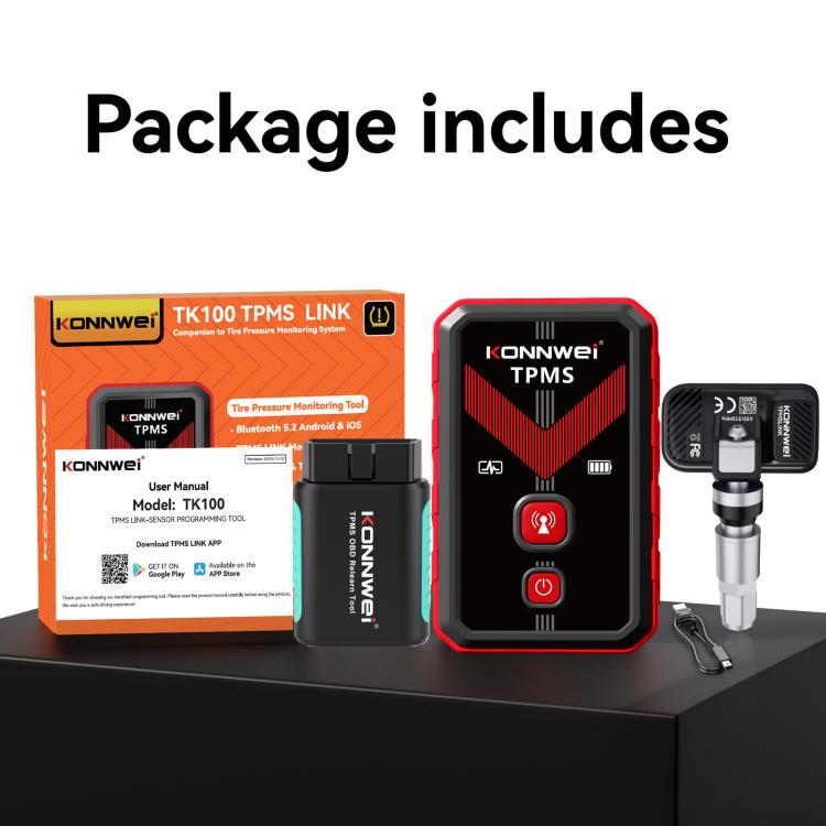 KONNWEI Tire Pressure Monitoring System Connector Supports Bluetooth Version 5.2, TK100+Sensor+OBD