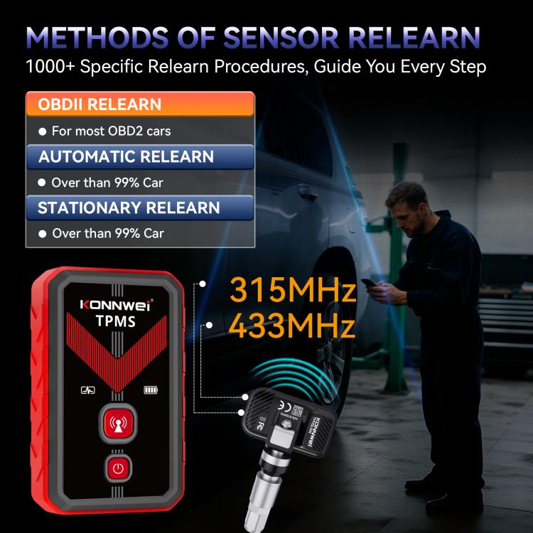 KONNWEI Tire Pressure Monitoring System Connector Supports Bluetooth Version 5.2, TK100+Sensor+OBD