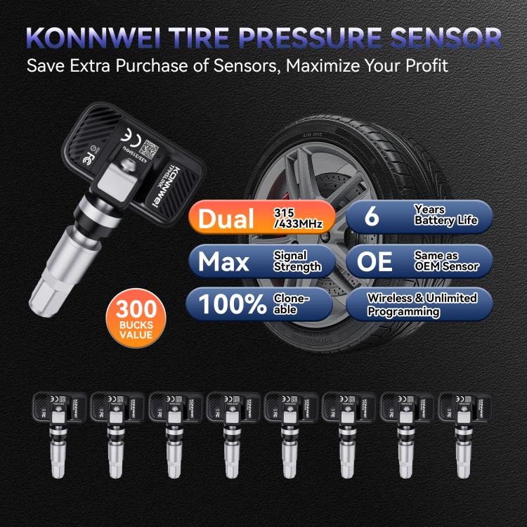 KONNWEI Tire Pressure Monitoring System Connector Supports Bluetooth Version 5.2, TK100+Sensor+OBD
