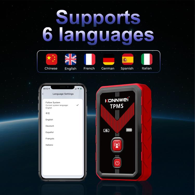 KONNWEI Tire Pressure Monitoring System Connector Supports Bluetooth Version 5.2, TK100+Sensor+OBD