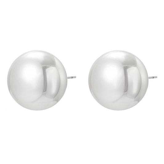 White pearl ball stud earrings with round domed front and metal post backs