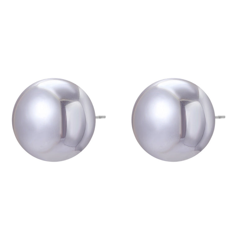 Gray pearl ball stud earrings with round domed front and metal post backs