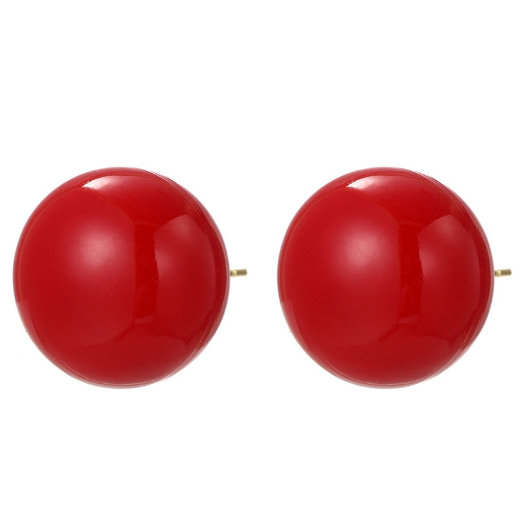 Red pearl ball stud earrings with round domed front and metal post backs