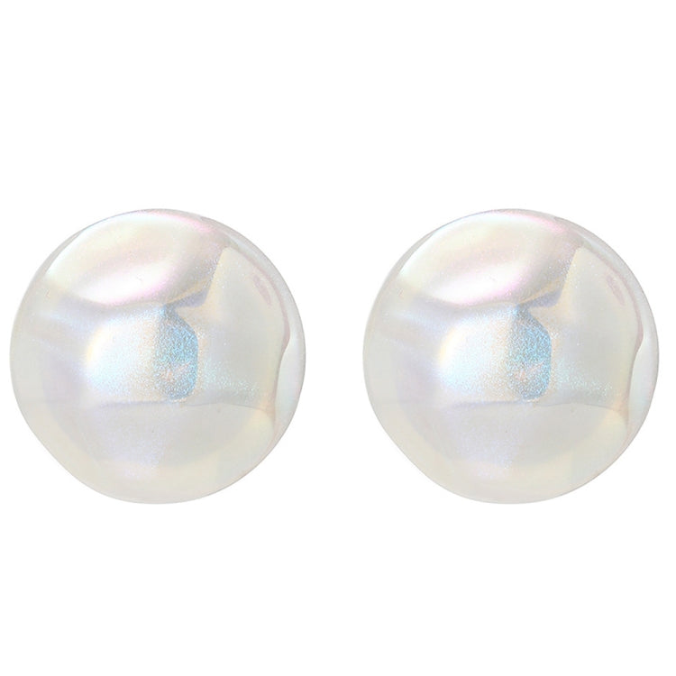 Iridescent white pearl ball stud earrings with round domed fronts and metal posts