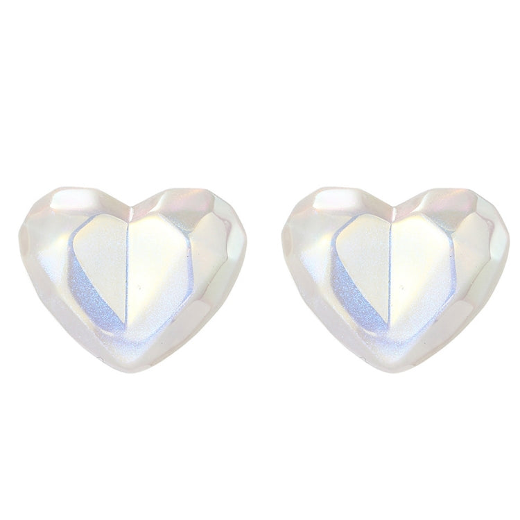 Iridescent heart pearl stud earrings with metal post backs and faceted look