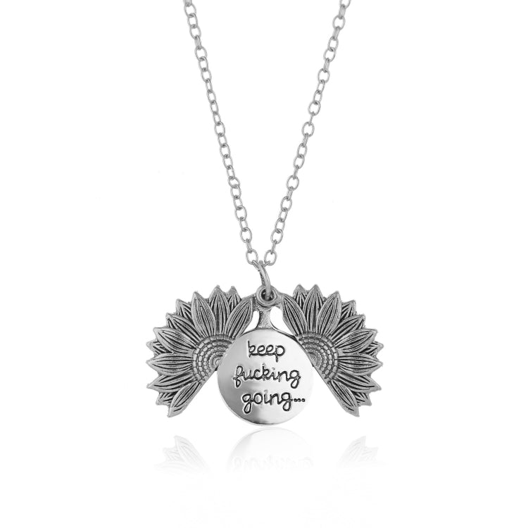 Ancient silver sunflower double-sided engraving necklace with chain and circular quote