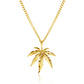 Gold chain necklace with palm tree leaf pendant