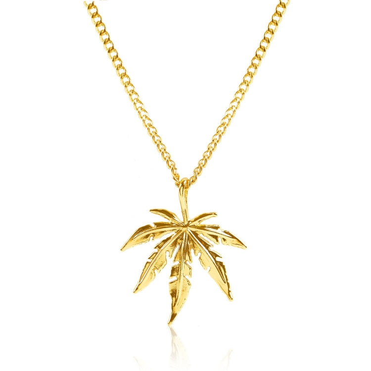 Gold chain necklace with palm tree leaf pendant