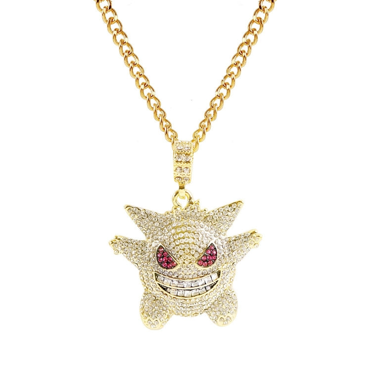 Gold chain necklace with rhinestone star face charm and red gem eyes