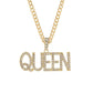 Gold-tone rhinestone chain necklace with “QUEEN” letter pendant