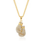 Gold-tone rhinestone chain necklace with boxing glove pendant