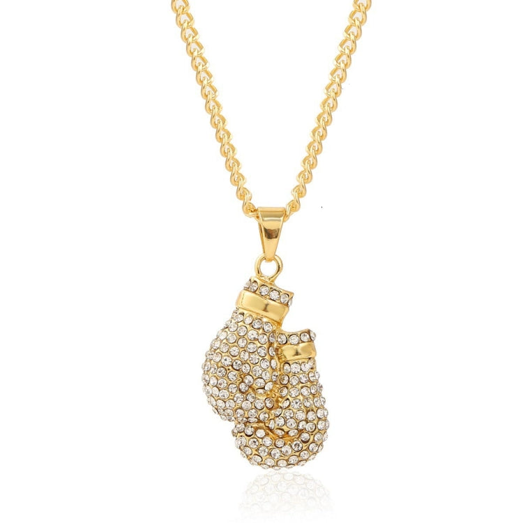 Gold-tone rhinestone chain necklace with boxing glove pendant