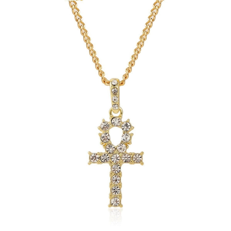 Gold-tone rhinestone chain necklace with cross pendant