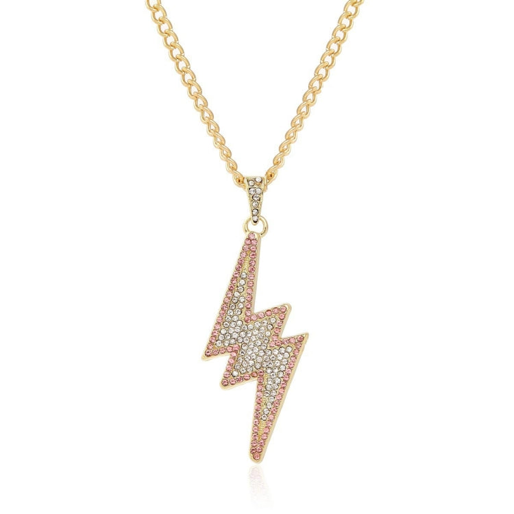 Gold-tone rhinestone chain necklace with lightning bolt pendant