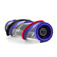 Vacuum brush bar roller detail, purple end, gray housing, red bristles, black brush