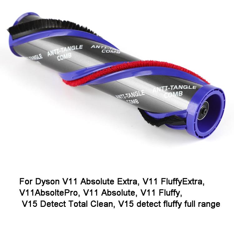 Vacuum suction head brush bar roller, gray body with red bristle strip and black brush