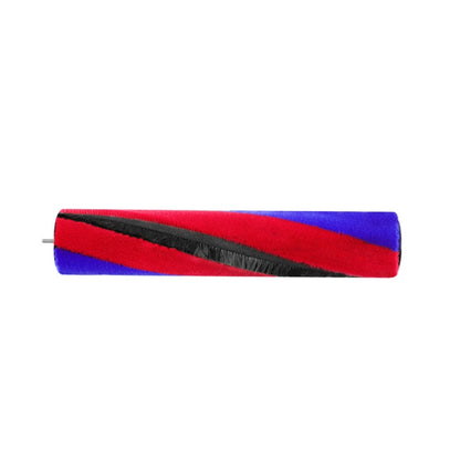 Soft velvet suction brush head with red and blue roller and black bristle strip