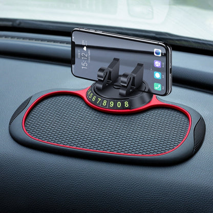 Car anti-skid phone holder mat with rotating mount and temporary number plate, red trim