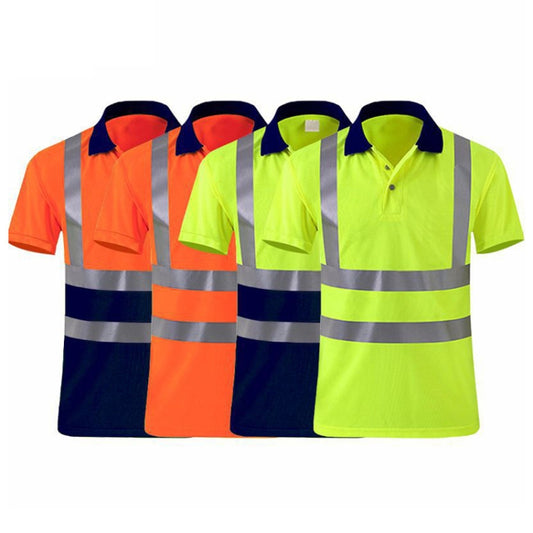 Reflective Quick-drying T-shirt Lapel Short-sleeved Safety Work Shirt, M, L, XL, XXL, XXXL, XXXXL