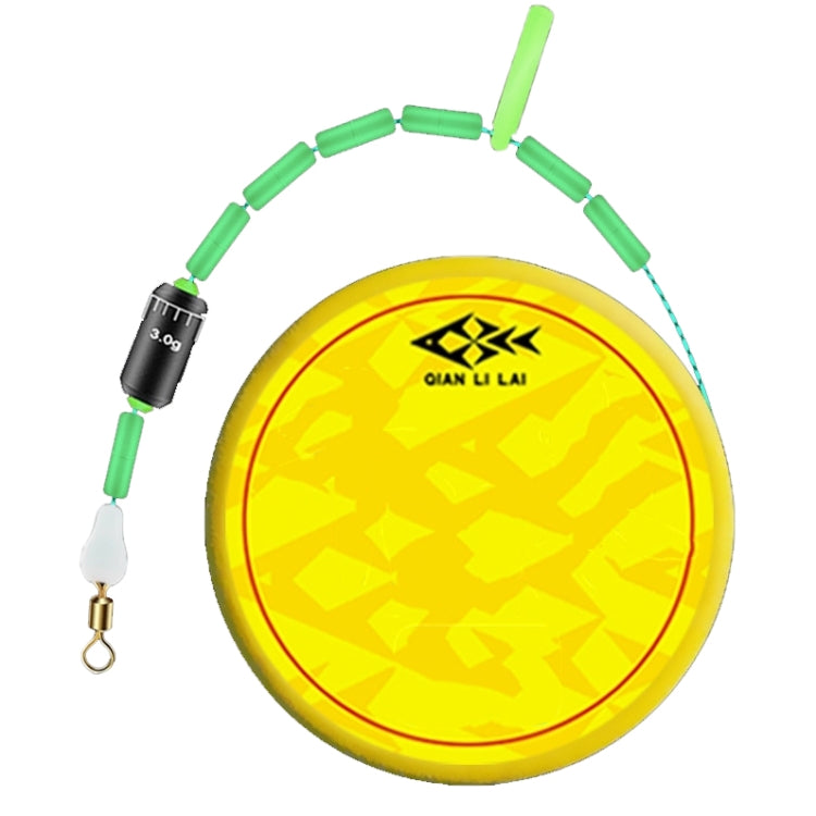 Spotted fishing line spool with green connector tubes and yellow reel