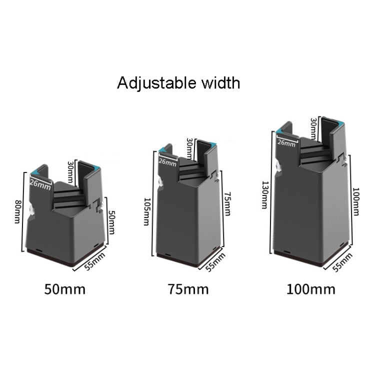 Set of adjustable clip height feet showing three height levels, black
