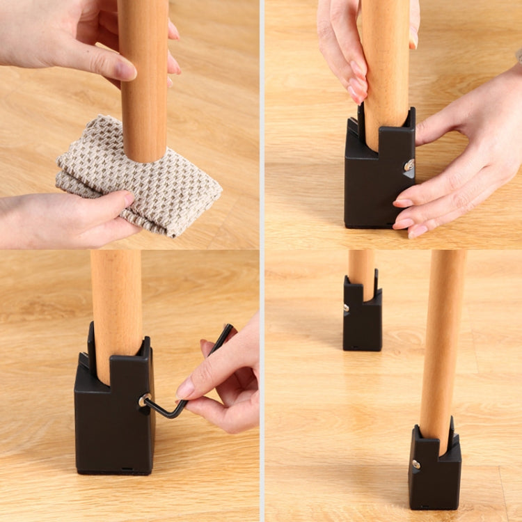 Set of four black clip-on furniture heightening feet pads, for wooden chair legs