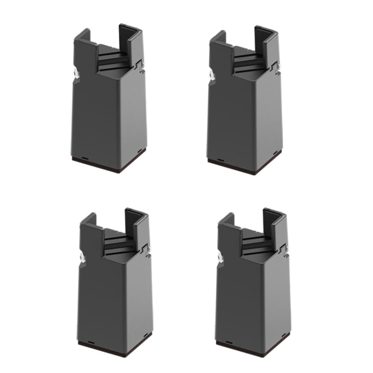 4-pack adjustable furniture heightening clip feet, black, angled view with base pads