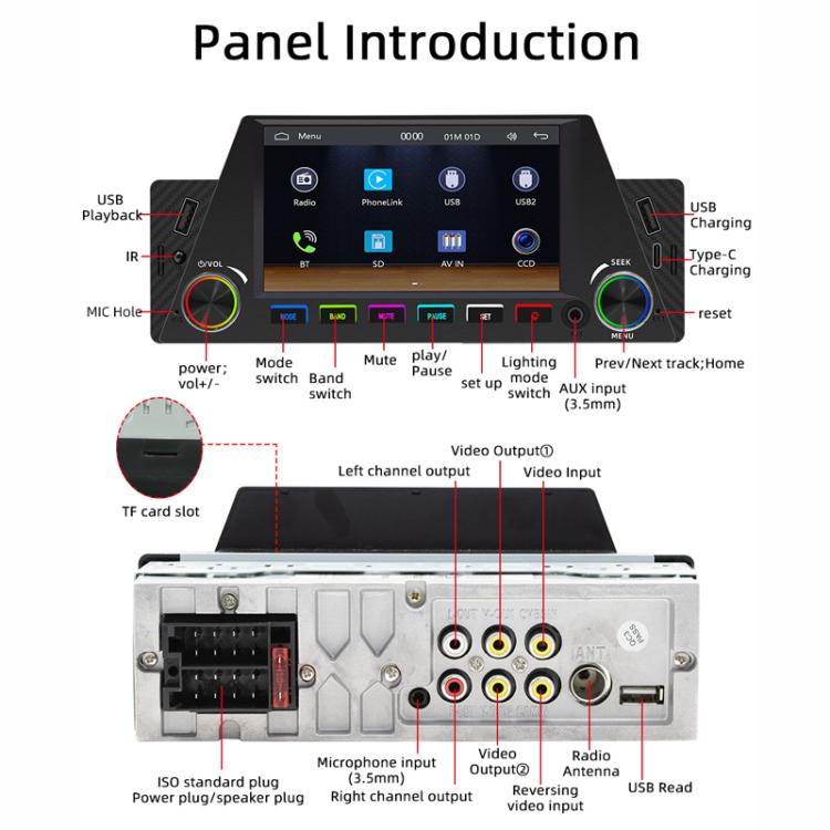 4.7 inch AUTO/CarPlay Navigation Bluetooth FM Radio Car MP5 Marquee, 161W