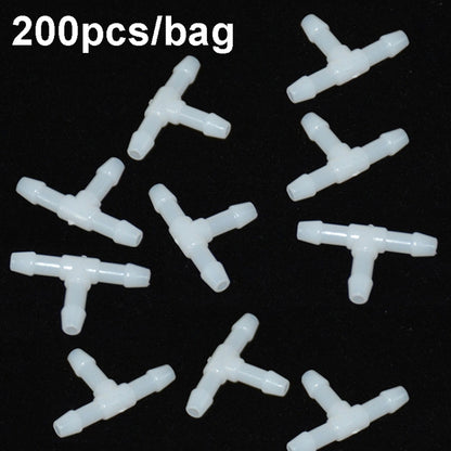 Plastic T-type spray hose connectors, white, snap-fit tube junctions