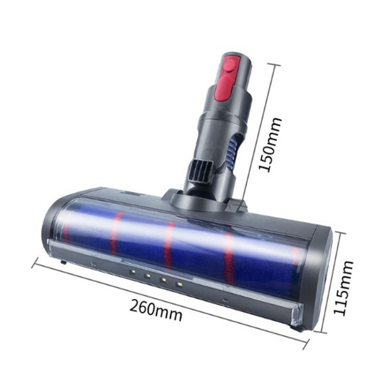 Soft velvet brush vacuum head with blue roller drum and red button, gray nozzle