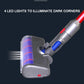 Soft velvet brush vacuum head with LED-lit nozzle area and blue roller, gray body