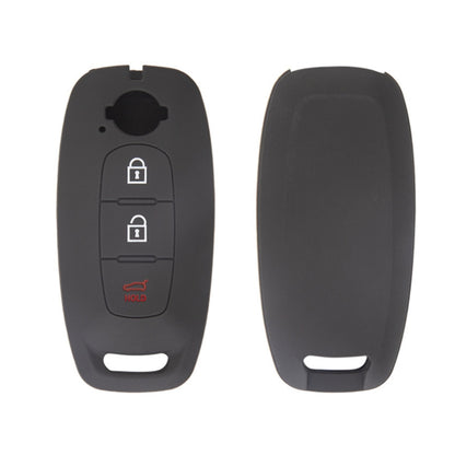 Black silicone key fob protective case with button icons and key ring cutout