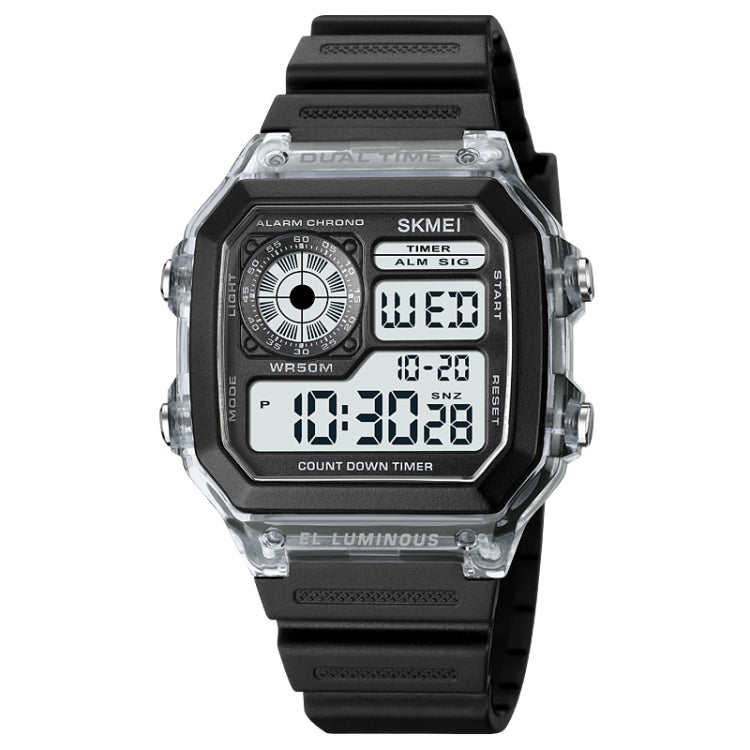 SKMEI digital sports watch with black strap and clear front display