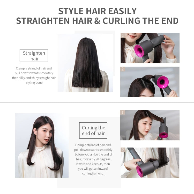 Vented straight nozzle attachment mounted on hair dryer for straight styling