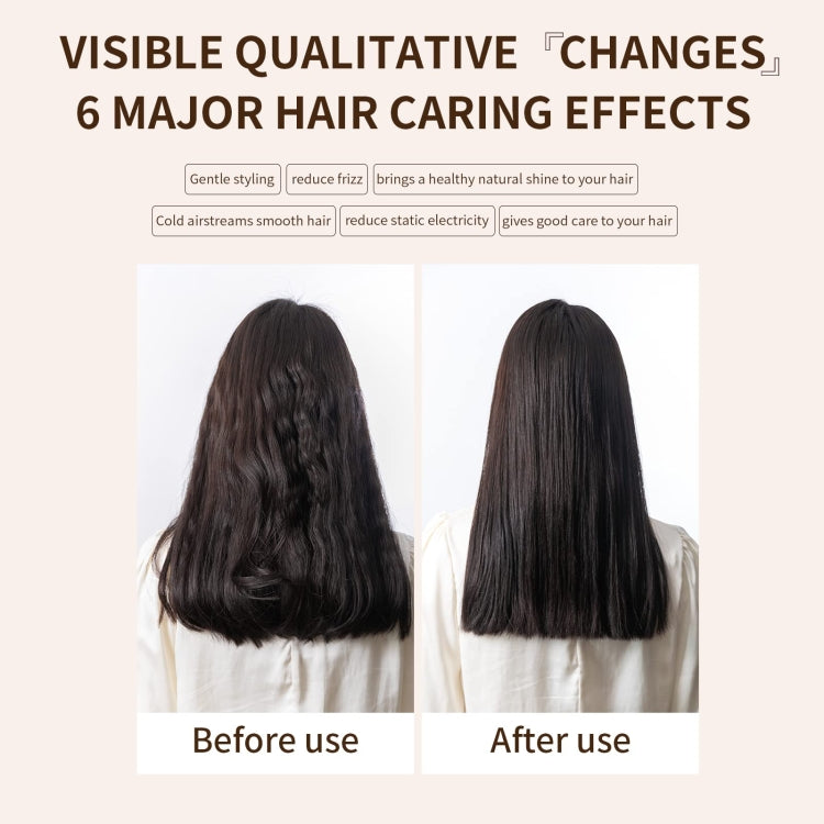 Before-and-after straight hair: glossy style after using vented straight nozzle