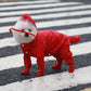 Red hooded waterproof four-leg pet raincoat with full-body cover.