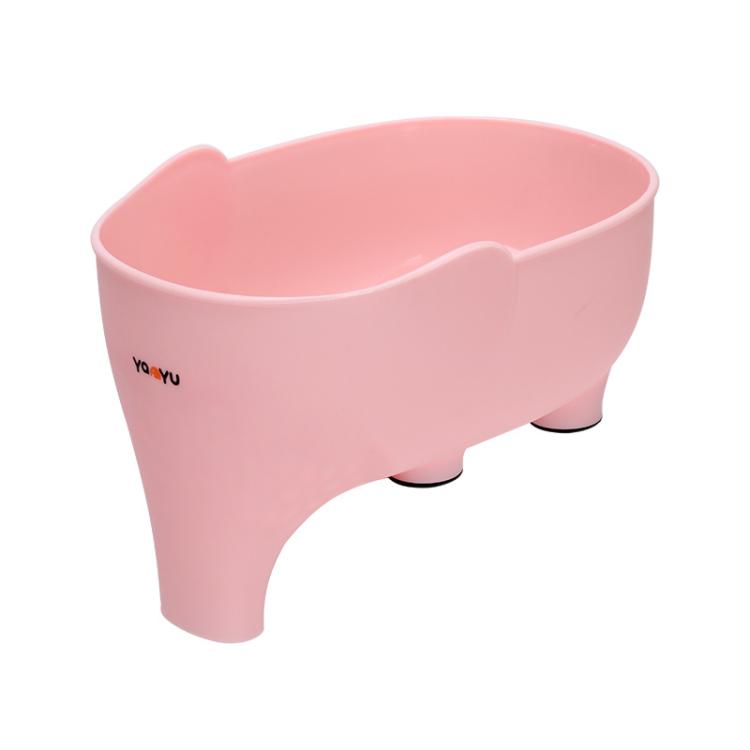 Pink elephant-shaped kitchen drain basket with raised feet for fruit and vegetables