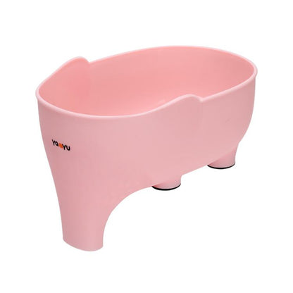 Pink elephant-shaped kitchen drain basket with raised feet for fruit and vegetables