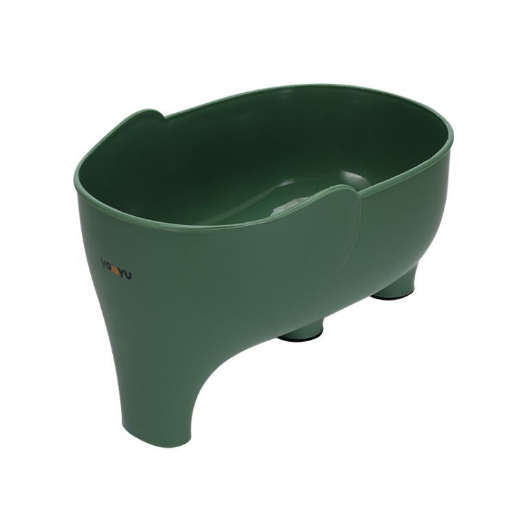 Green elephant-shaped kitchen drain basket with raised feet for produce