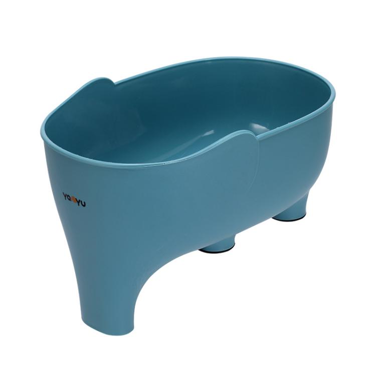 Blue elephant-shaped kitchen drain basket with raised feet for fruit and vegetables