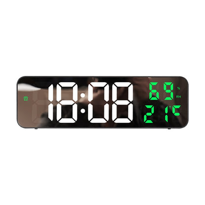 671  Mirror Screen Digital LED Alarm Clock USB Plug-in/Battery Dual-use With Temperature/Humidity Display, 671 (Black Shell White Green), 671 (Black Shell White Red), 671 (Black Shell White Blue)