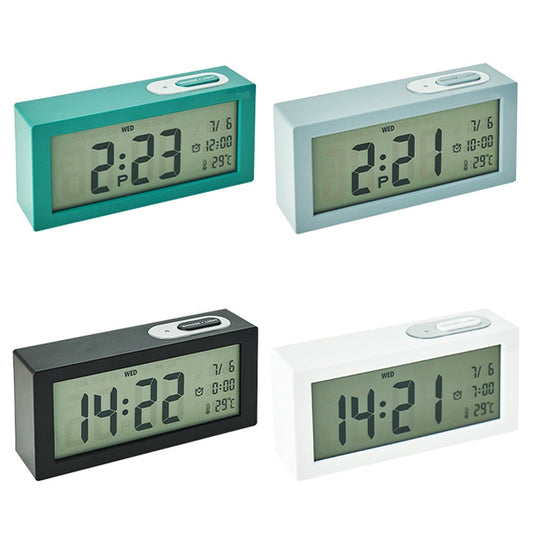 Multicolor bedside digital alarm clock set with green LCD time and date