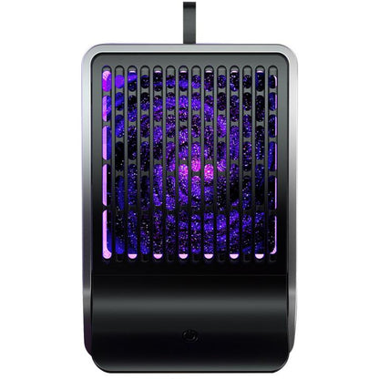Wall-mounted electric mosquito killer lamp with glowing purple grid front view