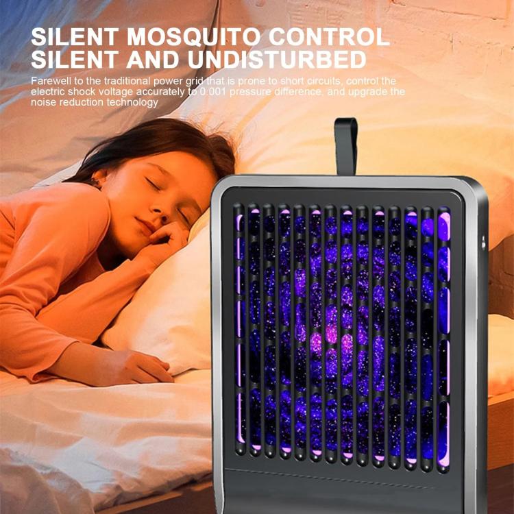 Wall-mounted mosquito repellent lamp with purple-lit front grid and compact black housing